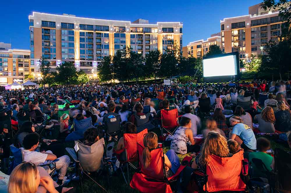 People watching movie in Turner Park